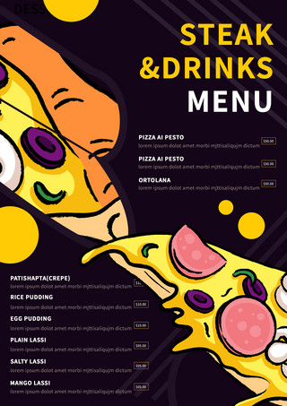 菜单模板吃货节朱红卡通主题海报卡通披萨快餐餐饮社交媒体广告简约