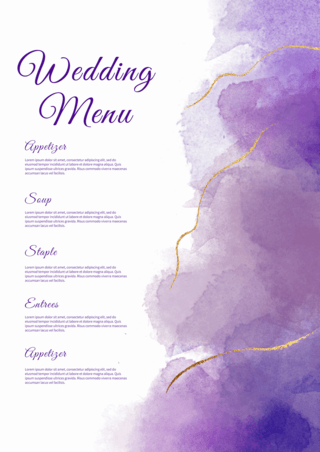 婚礼淡紫色迎宾牌海报模板_紫色水彩婚礼菜单海报