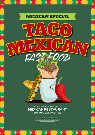 餐厅特色海报模板_墨西哥创意卡通特色美食海报