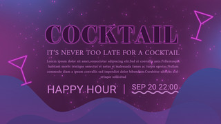 鸡尾酒宣传海报模板_蓝色紫色渐变霓虹鸡尾酒销售宣传模板