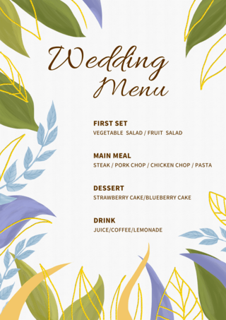 菜单金箔海报模板_漂亮的金箔植物婚礼菜单模板