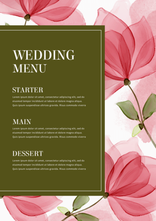 婚礼菜单海报模板_粉色水彩花卉婚礼菜单