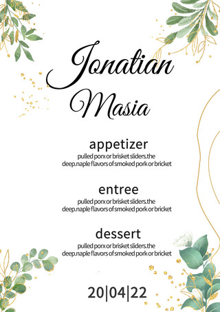 金箔线条植物婚礼菜单