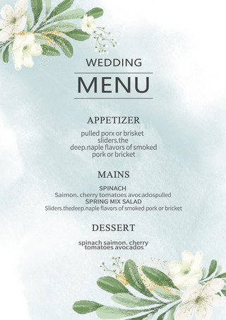 菜单婚礼海报模板_金箔植物订婚菜单模板