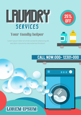 清洁剂海报模板_洗衣店服务宣传单 蓝色卡通洗衣机