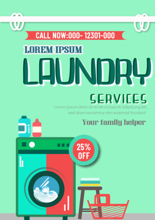 清洁剂海报模板_洗衣店服务宣传单双色洗衣机清洁剂