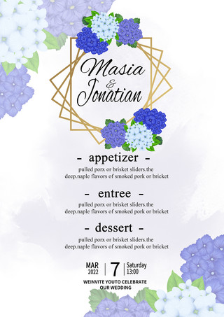 菜单活动海报模板_紫色优雅花卉婚礼菜单模板