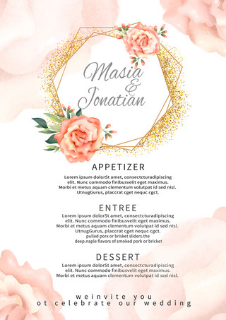 彩色花朵婚礼活动菜单模版