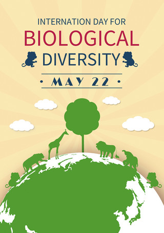 生物多样性国际日海报模板_卡通条纹创意趣味国际生物多样性日海报