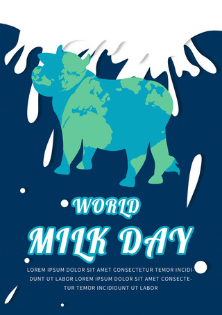 牛奶世界海报模板_蓝色卡通创意世界牛奶日海报