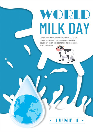 蓝色创意简约高端世界牛奶日海报
