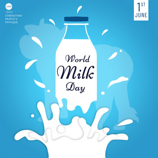 蓝色渐变趣味简约世界牛奶日媒体社交模板