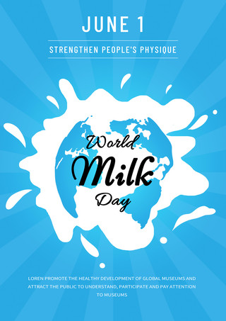 蓝色条纹创意地球世界牛奶日海报