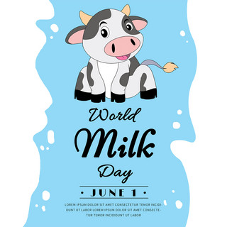 可爱世界海报模板_创意几何卡通可爱世界牛奶日媒体社交模板