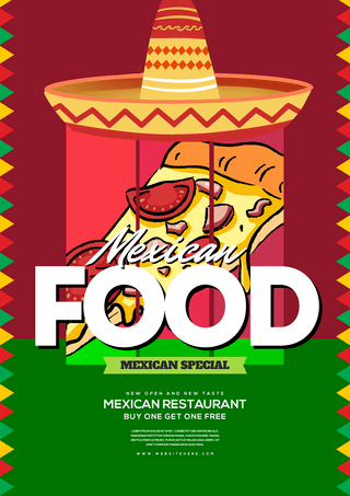 美食卡通海报海报模板_墨西哥匹萨特色美食卡通海报