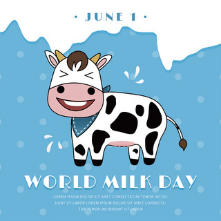 卡通可爱波点萌趣奶牛世界牛奶日媒体社交模板