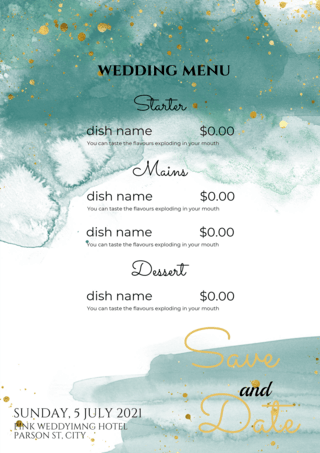 婚礼传单海报模板_绿色水彩婚礼菜单艺术海报