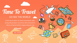 橙色活力海报模板_橙色渐变活力创意卡通环球旅行横幅