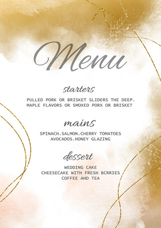 金色水彩婚礼菜单模板