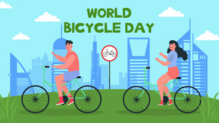 卡通自行车海报模板_卡通趣味抽象城市世界自行车日横幅