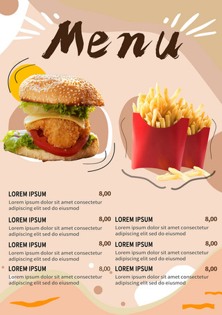 汉堡薯条快餐菜单