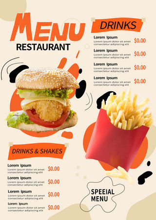 快餐风格海报模板_抽象涂鸦风格餐馆菜单