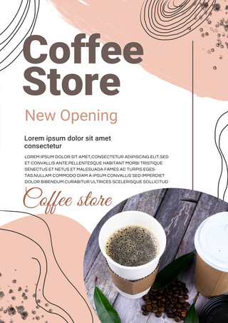 白色涂鸦咖啡新品开业促销传单模板