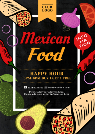 美味牛油果海报模板_黑色彩色墨西哥美食宣传海报