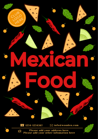 美味牛油果海报模板_黑色红色墨西哥餐厅海报传单
