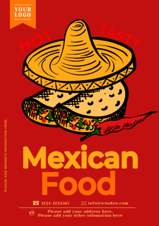 戴草帽得人海报模板_红色草帽墨西哥餐厅海报传单