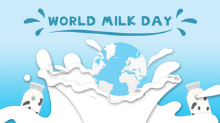 蓝色卡通抽象世界牛奶日横幅
