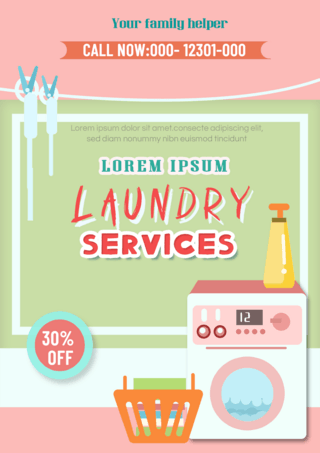 洗衣店服务宣传单粉色洗衣机 洗涤剂