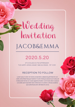 邀请函模板粉色海报模板_粉色渐变简约花朵婚礼邀请函模板