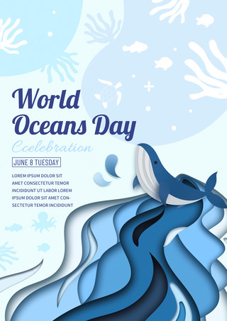 海豚海洋海报模板_创意拼接卡通世界海洋日海报