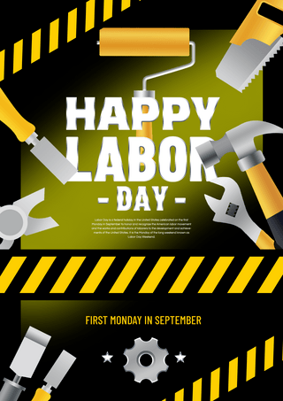 五一劳动节国际海报模板_黄黑色工具劳动节海报