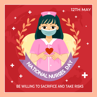 红色背景插画海报模板_红色背景国际护士节社交媒体