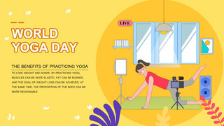 世界瑜伽日海报模板_黄色世界瑜伽日节日模板