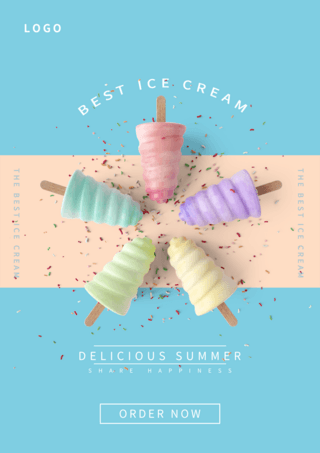 清爽夏日冰淇淋蓝色海报