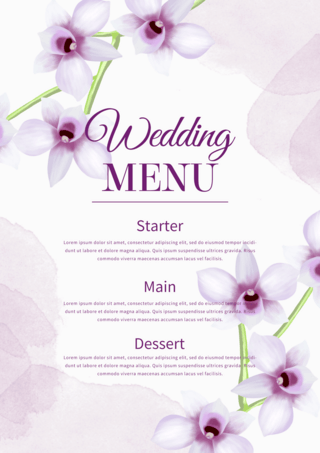 紫色水彩晕染花卉婚礼菜单