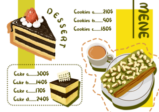 黄绿棕色简约多彩涂鸦卡通甜品菜单