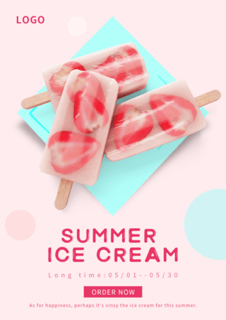 粉色草莓味冰激凌新品促销海报