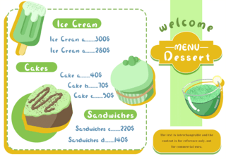 黄绿色极简时尚多彩涂鸦卡通甜品菜单