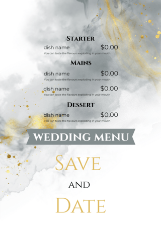 简单时尚水彩风格婚礼菜单现代海报