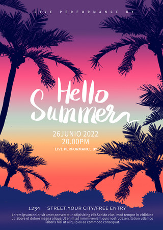 summer太阳海报模板_夏季天空棕榈派对海报