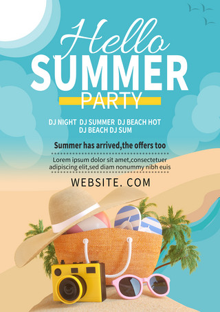 夏季生活海报模板_夏季享受沙滩派对海报