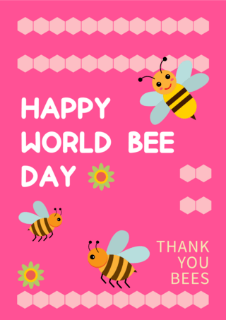 保护环境涂色海报模板_玫红色的世界蜜蜂日模板