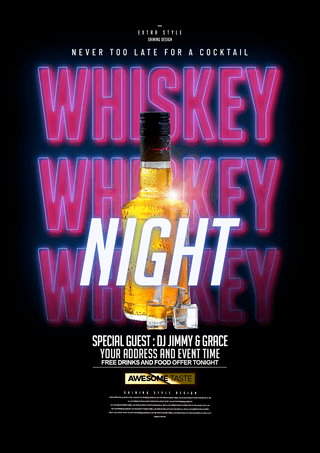 时尚霓虹色彩威士忌酒吧海报