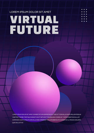 紫色蓝色几何渐变海报模板_紫色网格3d几何渐变的未来派封面