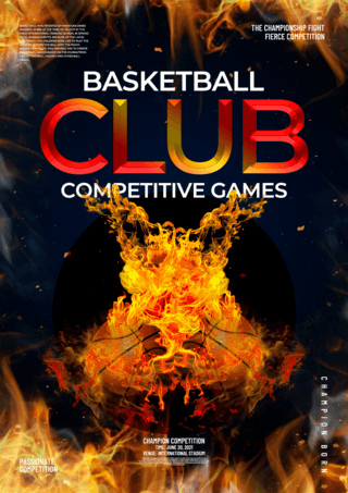 创意热血火焰篮球运动宣传海报模板