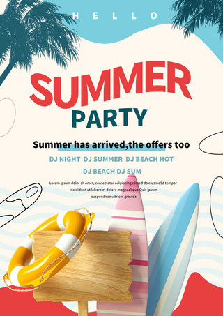 summer海滩海报模板_沙滩冲浪夏天派对海报